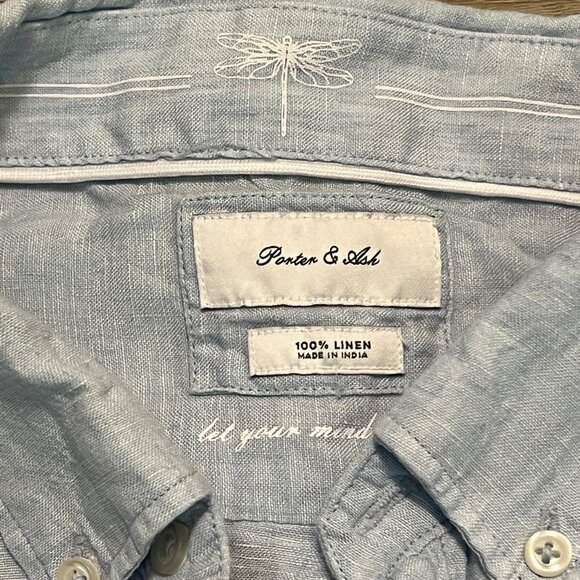 Porter & Ash 100% Linen Men's XL Long Sleeve Light Blue Button Up Shirt - Picture 2 of 6